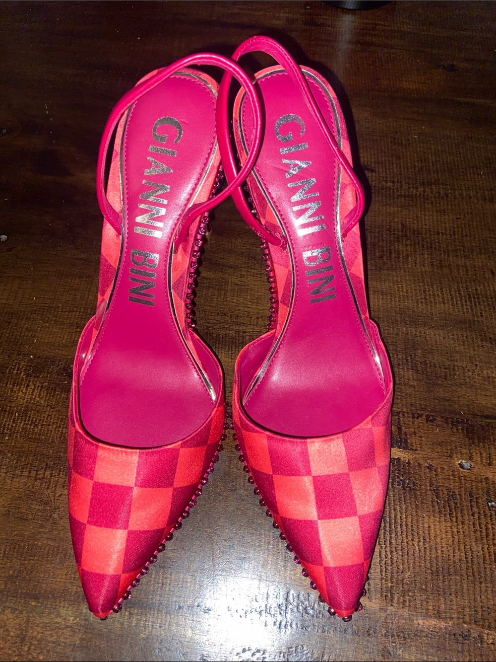 Gianni Bini Pink and coral Checkered Slingback Pumps size 11